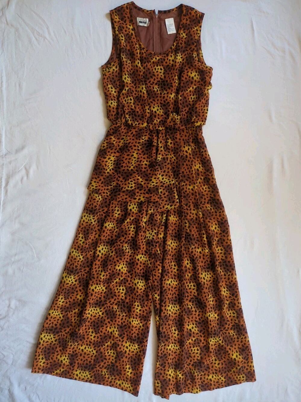 Vintage 80s 90s Glam animal print Jumpsuit draped top Palazzo Pants Sleeveless